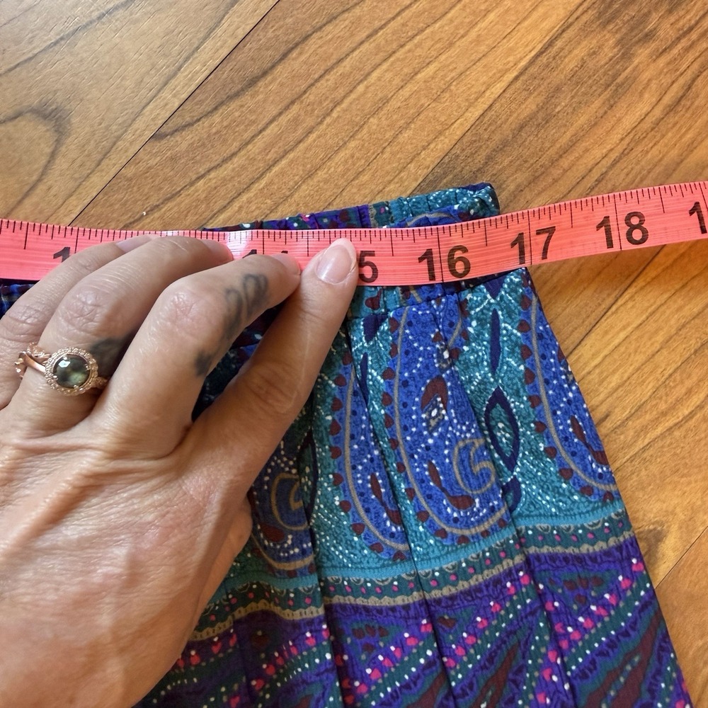VTG 80s 90s  Blue Paisley Accordion Pleated Maxi Skirt XL Broomstick Skirt - Picture 5 of 7